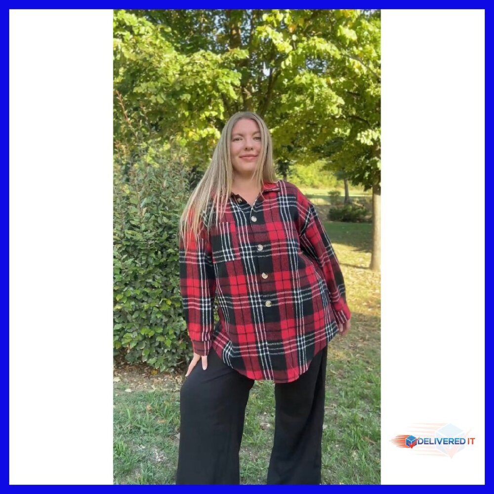 Plus Size Plaid Flannel Shacket Button Down Long … - image 7